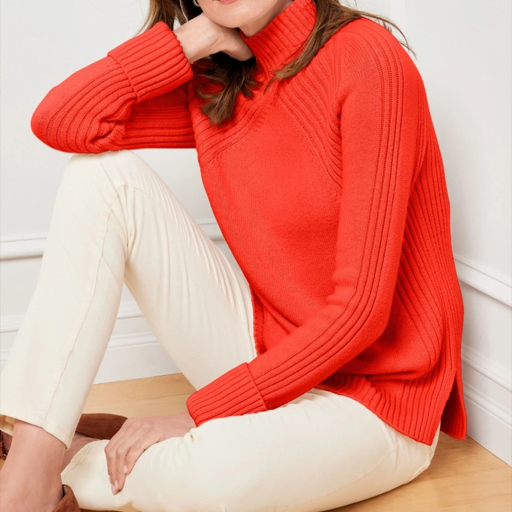 Womens Talbots Ribbed Mockneck Orange M Sweater